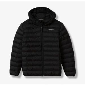 Eddie Bauer CirrusLite 650 Down Filled Puffer Jacket Boys L 14 Hooded Black EUC